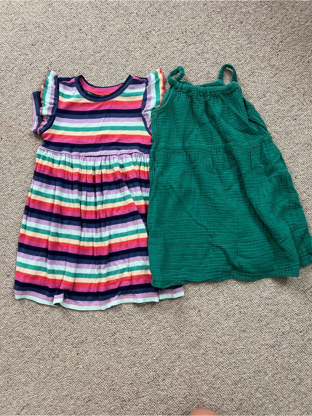 Cat & Jack Green Gauze Sundress and Rainbow Stripe Knit Dress